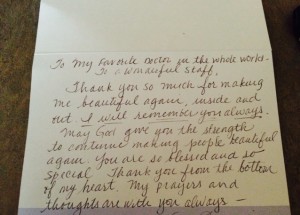 Written Thank You Card to Doctor and Staff 1
